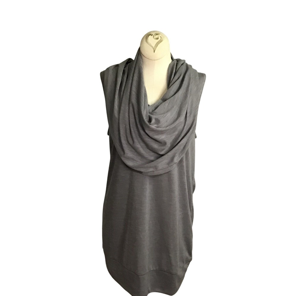 Lucy Women Gray Cowl Neck Sleeveless Hooded Yoga Athleisure Tank Top Size Medium